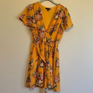 Yellow Floral Wrap Dress